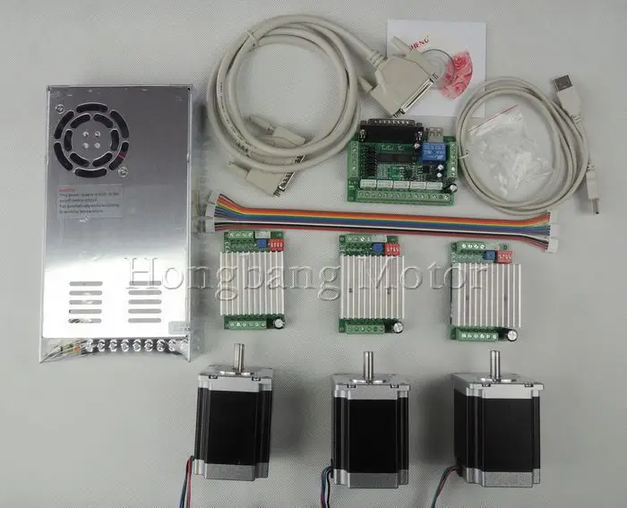 

CNC Router Kit 3 Axis, 3pcs TB6600 4.5A stepper motor driver +3pcs Nema23 270 Oz-in motor+5 axis interface board+power supply