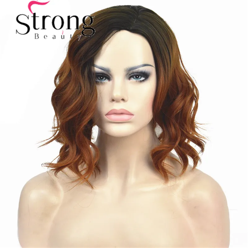 StrongBeauty короткий черный/коричневый Омбре Боб, боковая часть, без челки полный синтетический парик выбор цвета