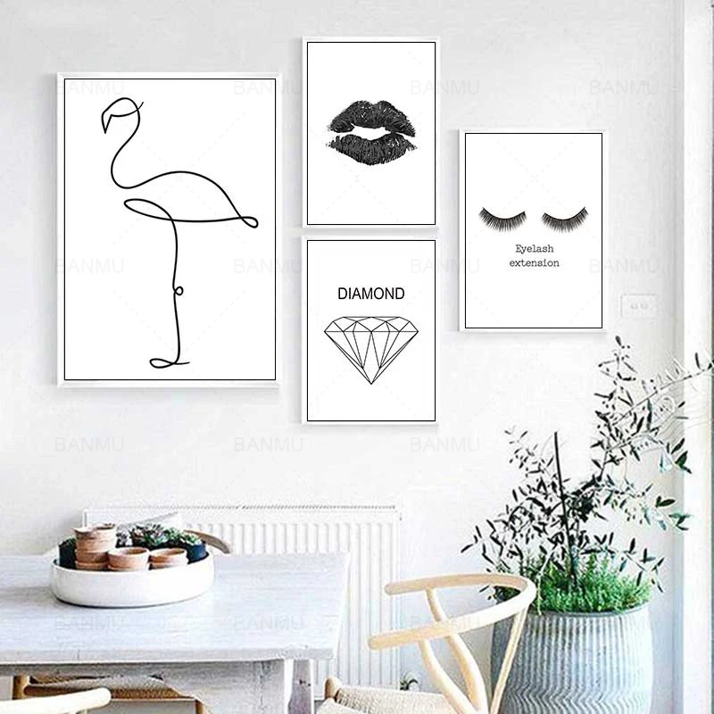 Nordic poster Black and white minimalistic canvas painting abstract wall art print picture for living room decoration | Дом и сад