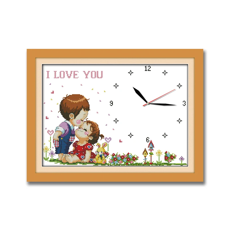 Часы Love boy kiss для девочек рукоделие печать на холсте DMC 14CT 11CT китайский Набор