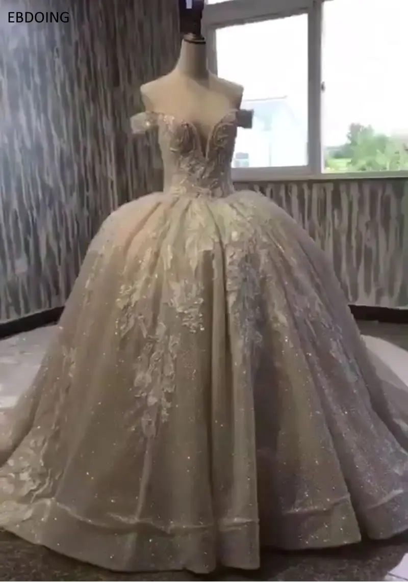 Real Photo Vestidos De Novia Ball Gown Wedding Dress Sweetheart Neckline Short Sleeves Royal Train Lace Up With Beaded | Свадьбы и