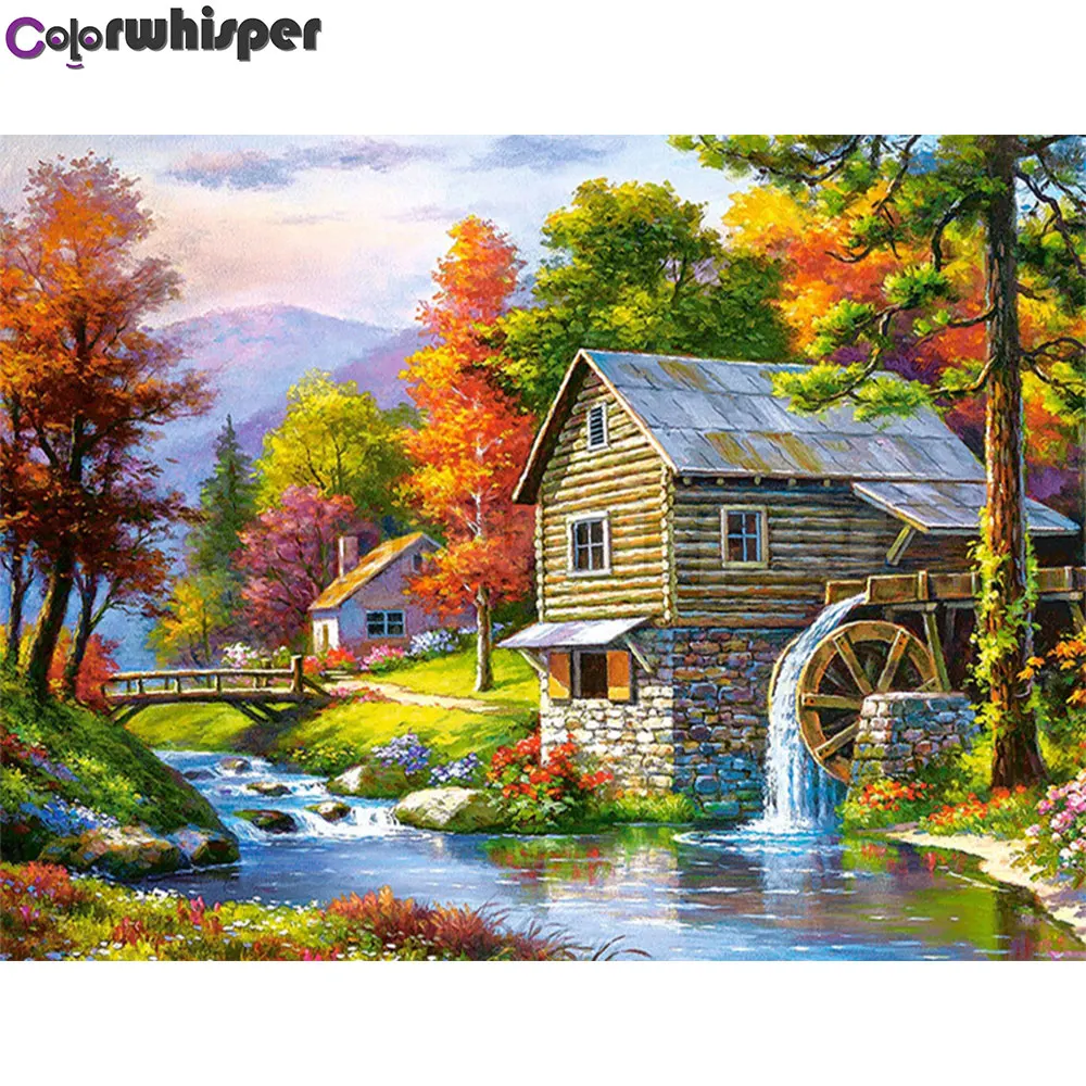 Алмазная живопись полноразмерная/круглая картина Daimond пейзаж страны цветное
