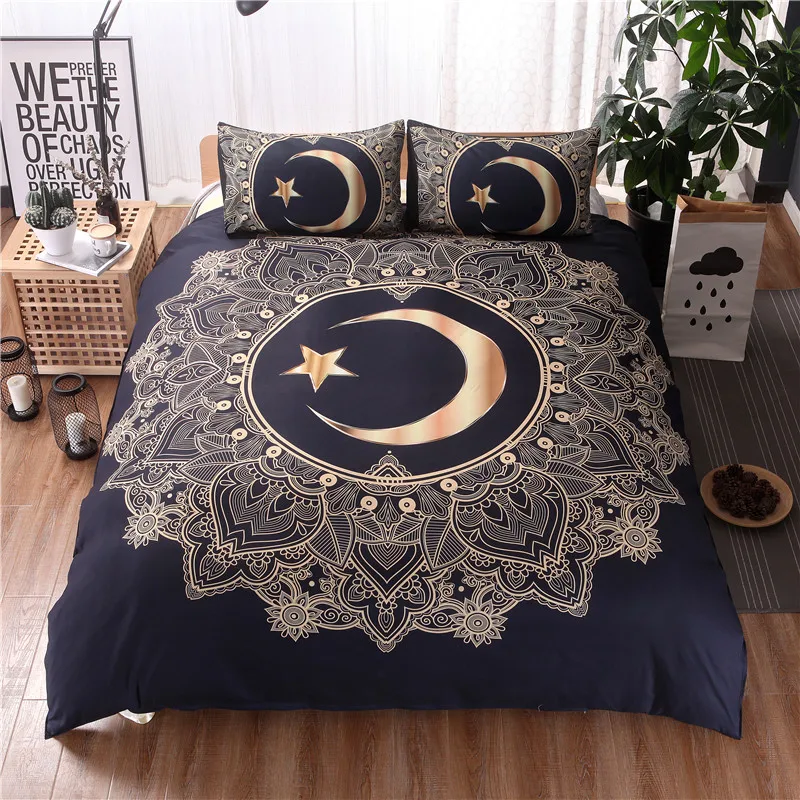 

Indian Bull Printed Quilt/Duvet/Comforter cover Adult Bedroom 3pcs/2pcs Polyester Fiber Christmas Gift Stars and moon