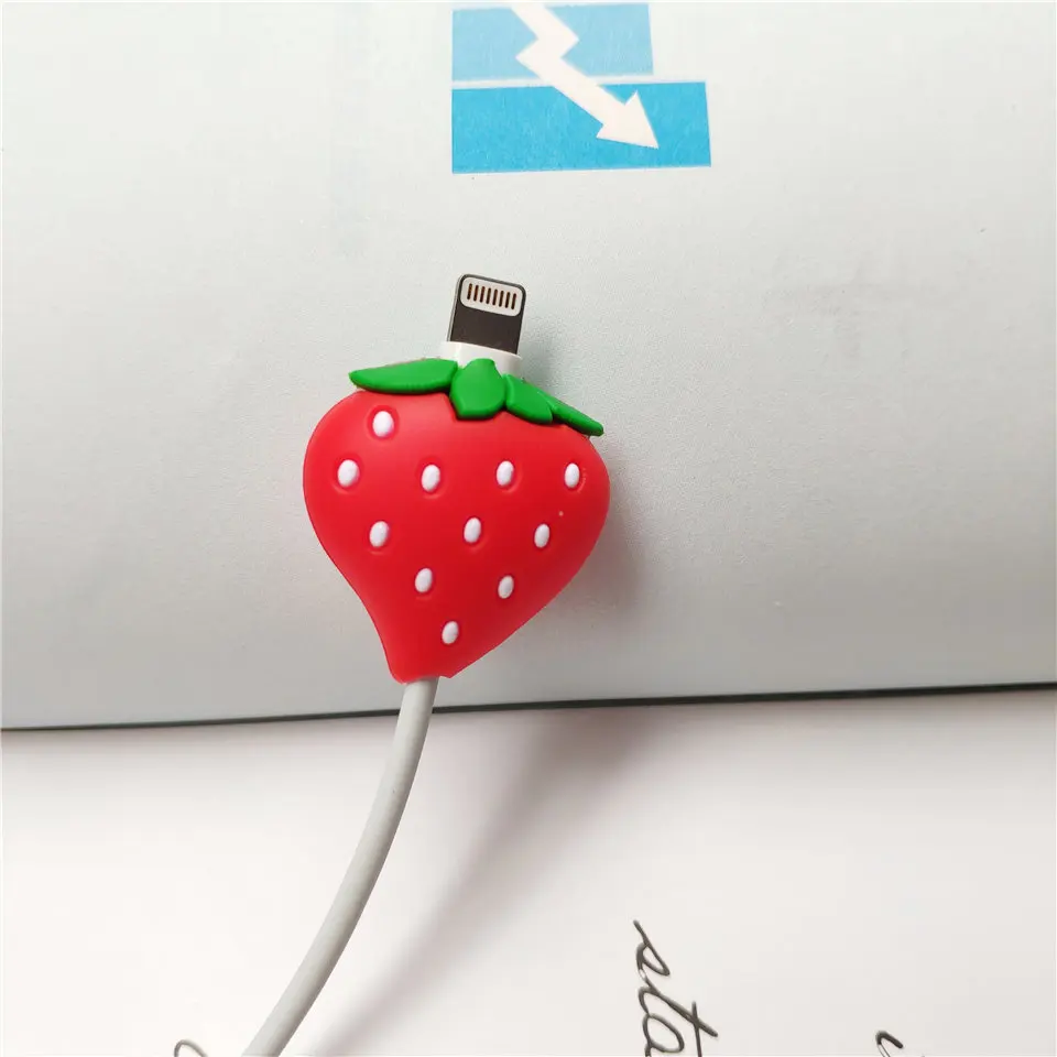 Strawberry Фруктовый мультфильм рисунок линия данных силиконовая бобина для samsung Xiaomi huawei кабель протектор для IPhone Lightning type C Micro USB - Цвет: Strawberry