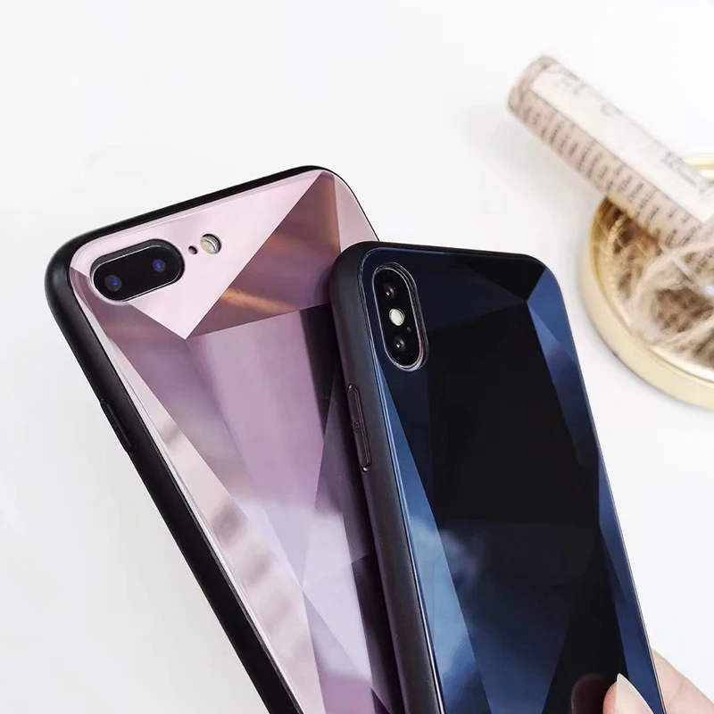 3D Diamond Mirror Glass Phone Case For iPhone 7 8 6 6s Plus X XS Max XR Shiny Prism Bling Huawei P20 Pro Honor 10 |
