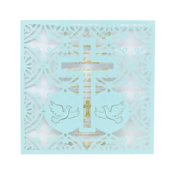 light blue pearl Первое Святое Причастие лазерная резка крестик крещение пригласительная карта - Цвет: light blue pearl