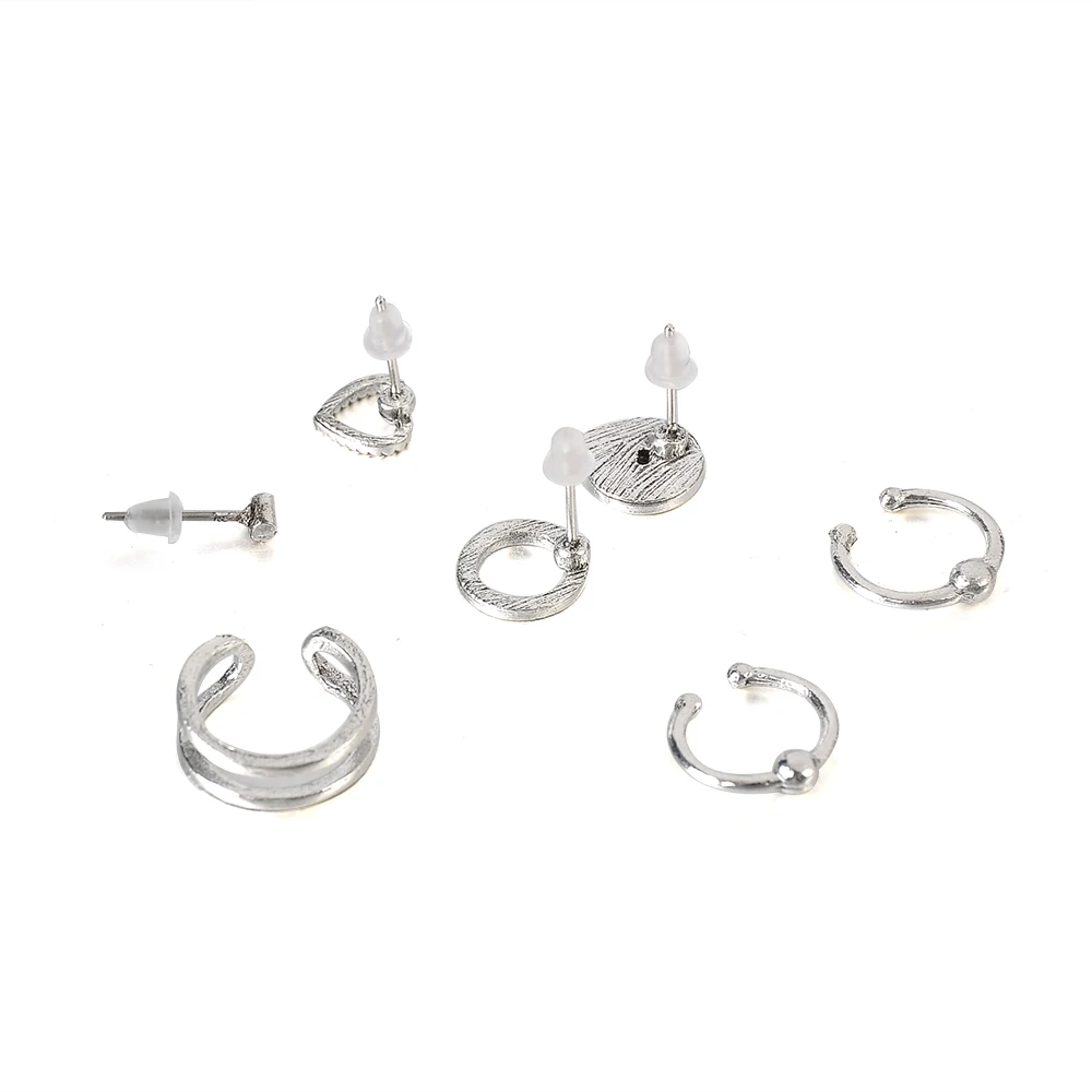 7PCS/Set Vintage Stud Earrings Ear clip Set Women Lovely Charms Collection Heart-shaped Circles Jewelry