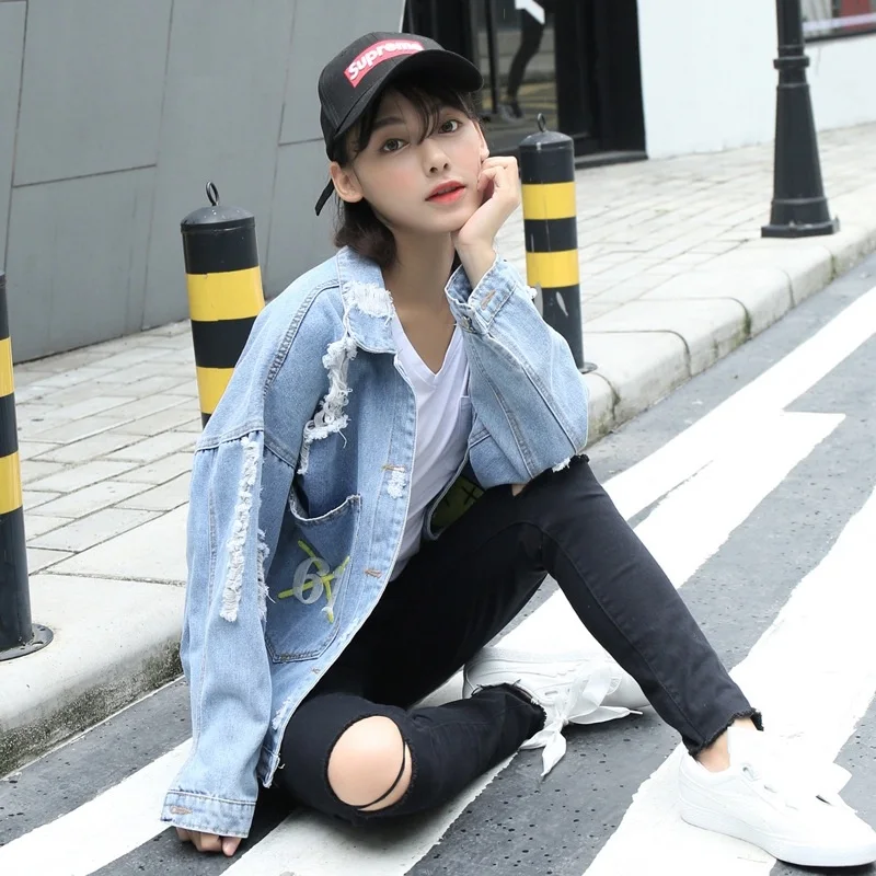 2018 Новый Для женщин джинсовая куртка слим высокого качества Повседневное