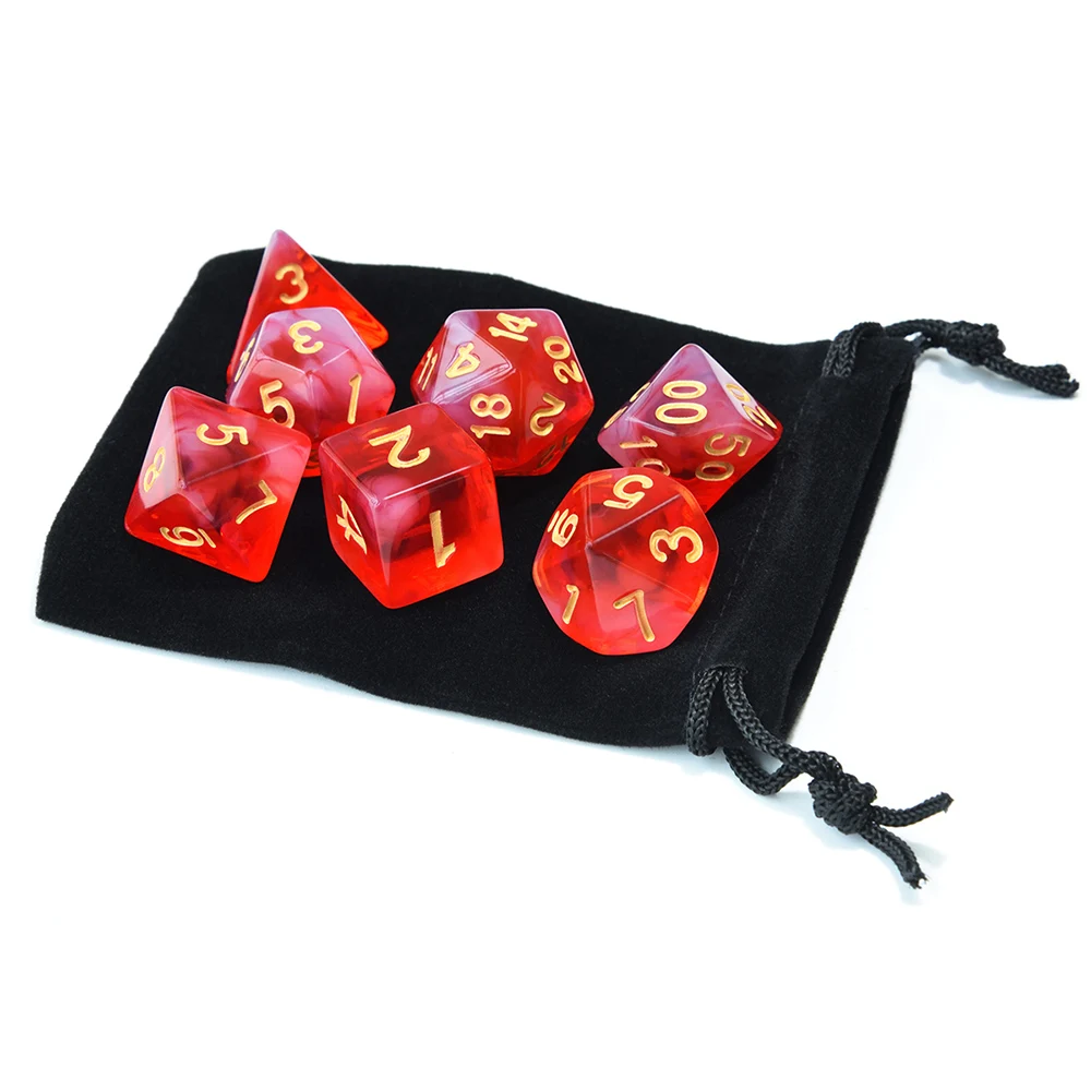 Прозрачный набор игральных костей для Dungone и драконов DnD RPG MTG с черным мешочком на шнурке D4 D6 D8 D10 D% D12 D20