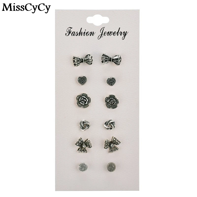 MissCyCy/хит продаж 6 пар/комплект серьги с цветами набор из сплава бантиком для