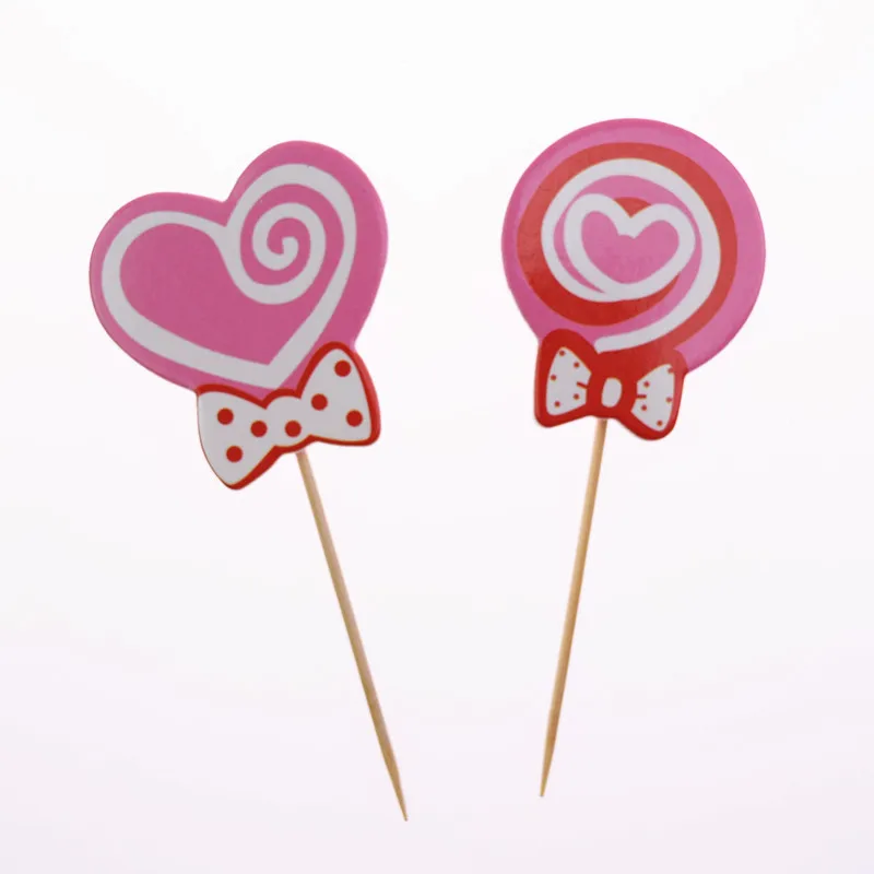 12 шт./лот розовый леденец с сердечком днем рождения флаги для торта на день