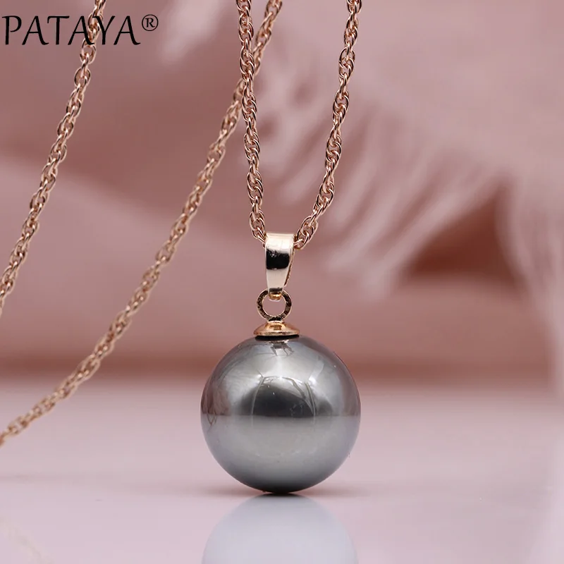 PATAYA новые круглые жемчужные Длинные ожерелья 585 розовое золото женские свадебные модные ювелирные изделия простые подарки вечерние многоцветные подвески
