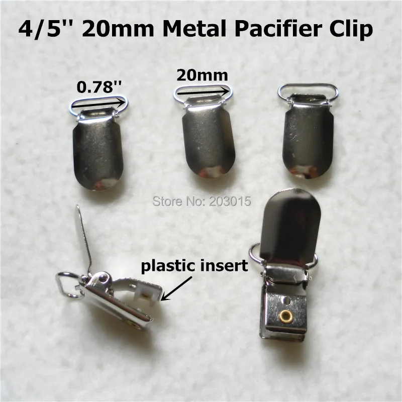 

50pcs/lot 4/5'' 20mm lead free metal suspenders soothers holder clips for baby dummy pacifier Chain