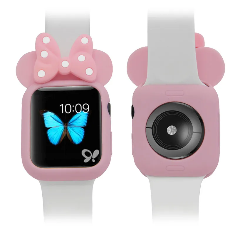 Силиконовый чехол с милыми ушками Микки и Минни Маус для Apple Watch Series 4, 3, 2, 1, защитный чехол для iWatch 44 мм, 42 мм, 40 мм, 38 мм