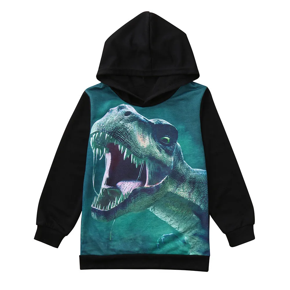 Children Boys Girls Long Sleeves Cartoon Dinosaur Printed Hooded Sweater Clothes boys clothes summer 0307 | Детская одежда и обувь