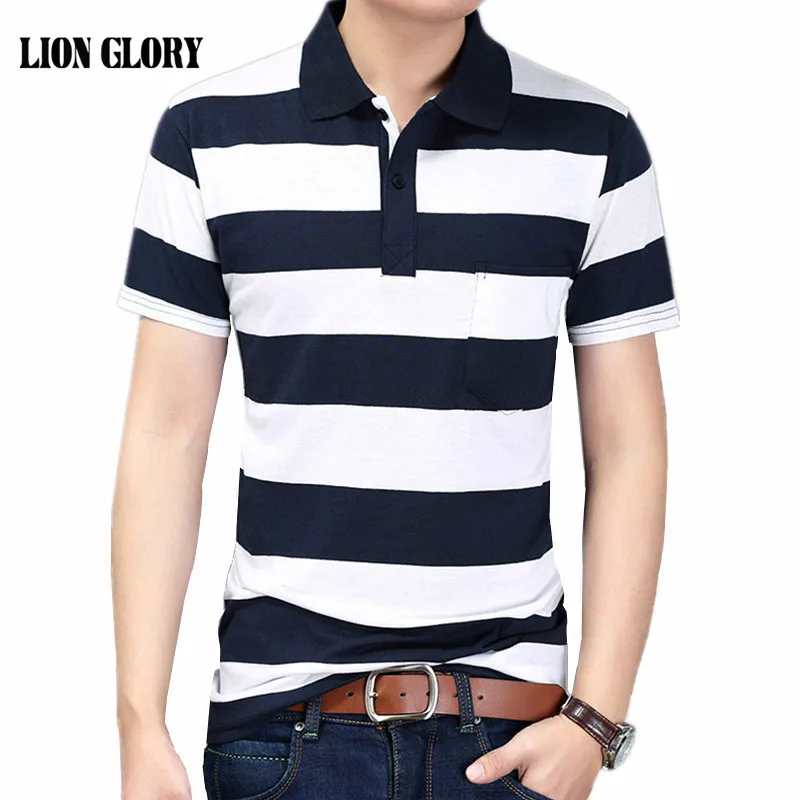 Мужская рубашка-поло из полосатая хлопка удобная дышащая летняя с коротким