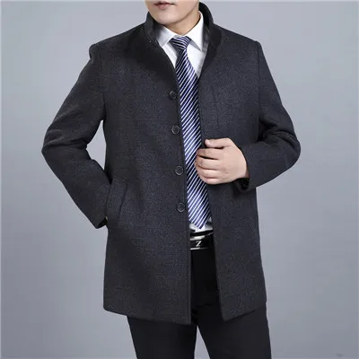 Black Gray1301 Mu Yuan Yang, Мужское пальто, осень и зима, повседневные мужские шерстяные куртки, пальто с воротником-стойкой, шерсть и смесь, теплое зимнее пальто - Цвет: Black Gray1301