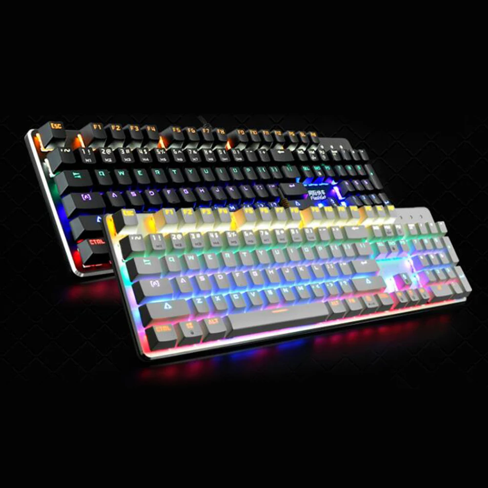USB подлинный RGB светодиодный с подсветкой Проводная Механическая игровая клавиатура, алюминиевая основа, 87 104 стандартных клавиш английская Русская раскладка