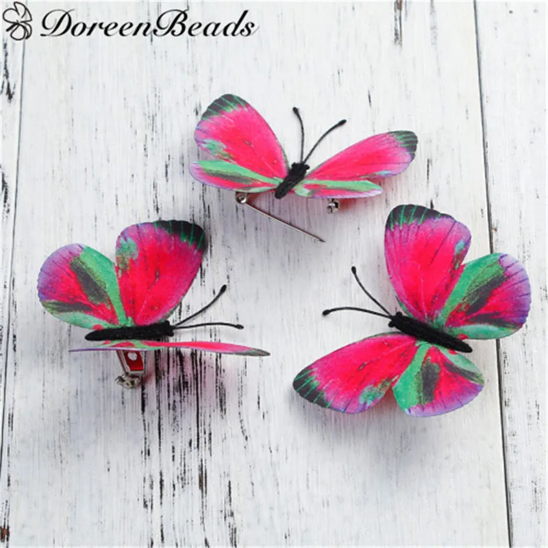 DoreenBeads тканевые булавки броши Эфирная Бабочка серебристый цвет фуксия Синий для