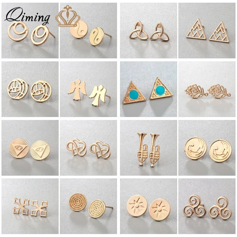 Золото с геометрическим рисунком минималистский серьги круг крестик Love Heart