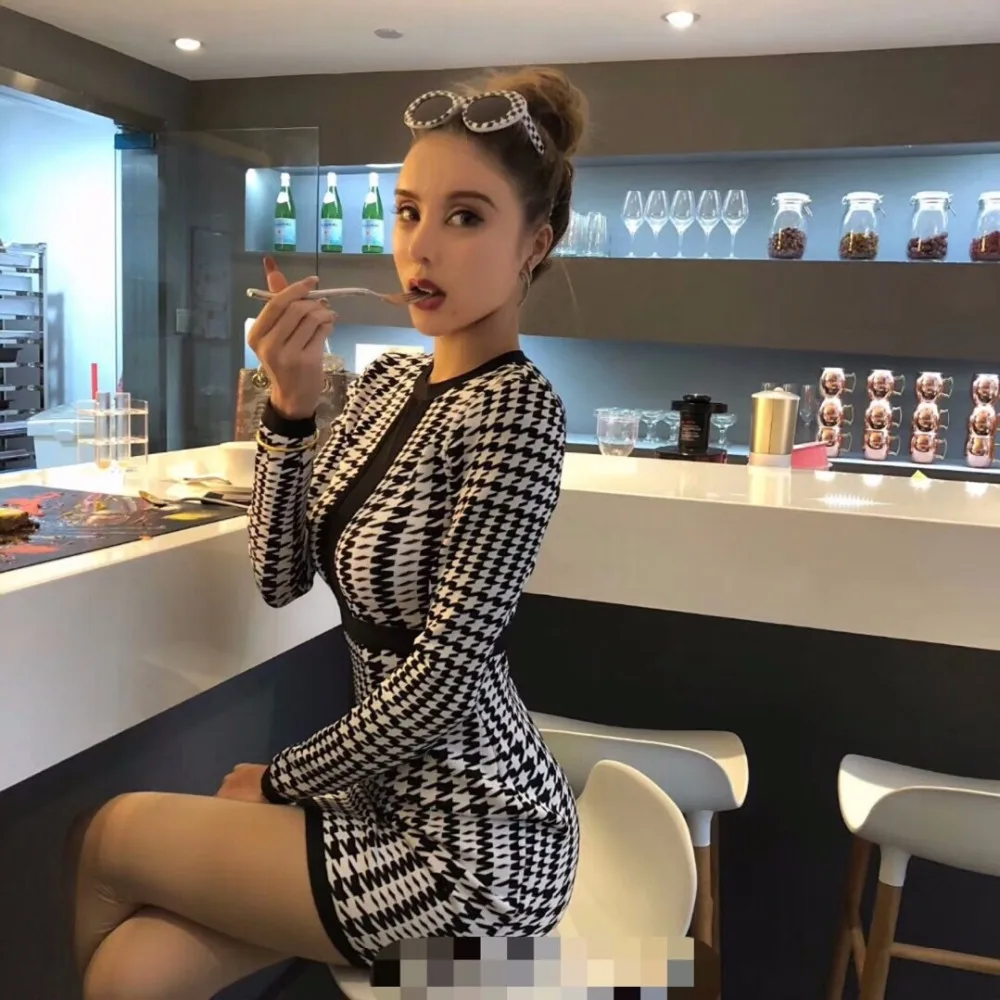 

Top Quality Long Sleeve Hollow Out Rayon Bandage Dress Cocktail Party Bodycon Dress Vestidos