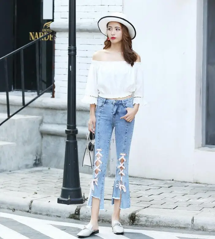 Women Jeans Fashion Split Flare Pants Slim High Waist Spring Ladies Denim Trousers For Woman |