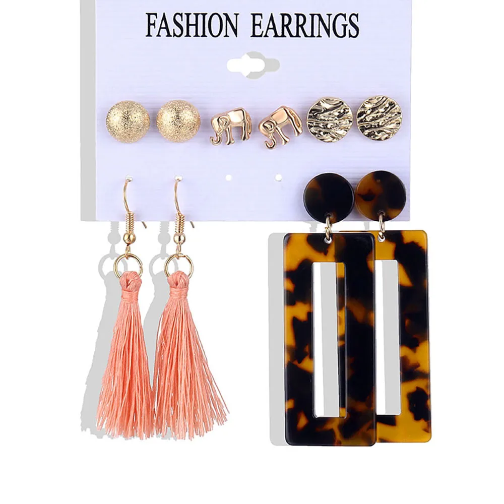 FAMSHIN Комплект сережек для женщин с геометрическими кисточками богемные