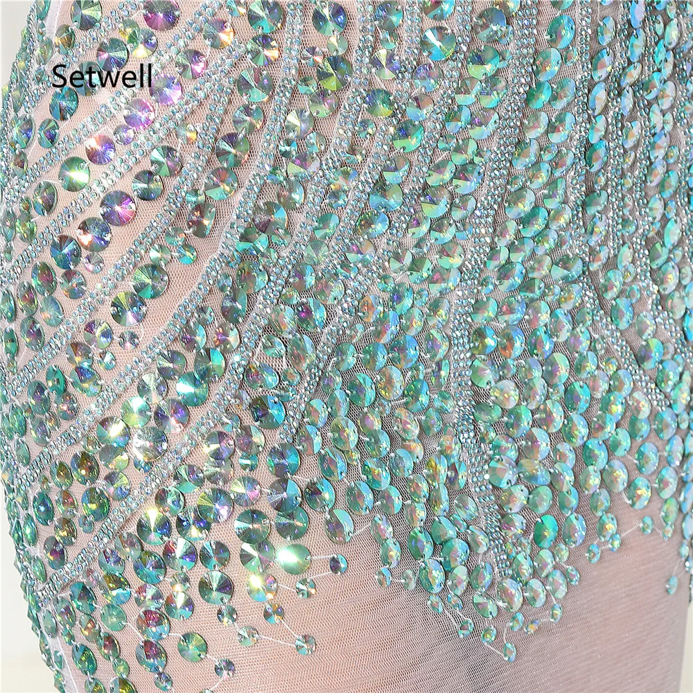 

Setwell Newest Sexy Prom Dresses Plunging Neckine Backless Prom Dress Luxury Sequin Beading Illusion Evening Dresses Gown