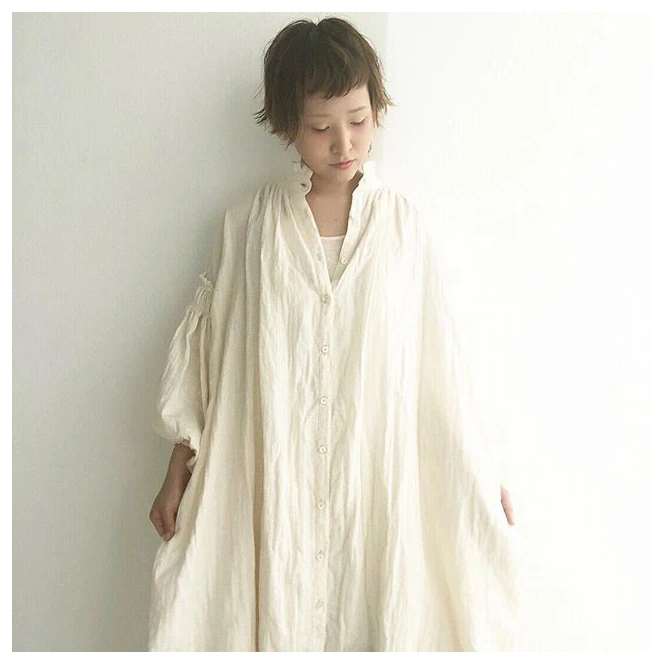 2018 Осень Зима Женское платье с расклешенными рукавами в японском стиле из хлопка