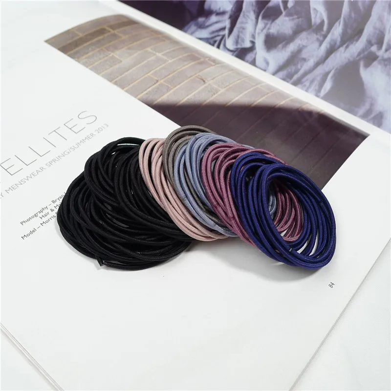 100pcs multicolored Новая мода 100 шт./лот 5 см размер тонкие эластичные резинки корейский стиль базовые женские головные уборы аксессуары для волос резинка для галстука - Цвет: 100pcs multicolored