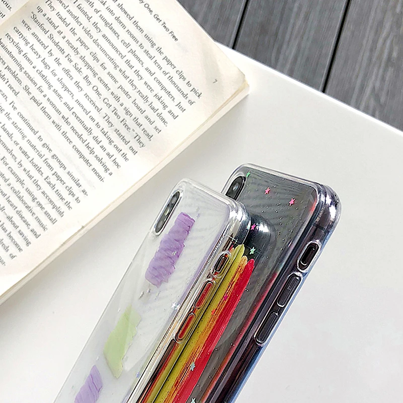 Colorful shiny Stars Smooth Phone Cases For iphone Xs MAX Case XR X 6 6s 7 8 plus Candy Color Rainbow Clear Soft TPU Back Cover |