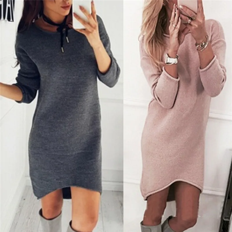 Casual Solid Winter Jumper Pull Femme Women Sweaters And Pullovers Long Sleeve Knitted Sweater Dress | Женская одежда