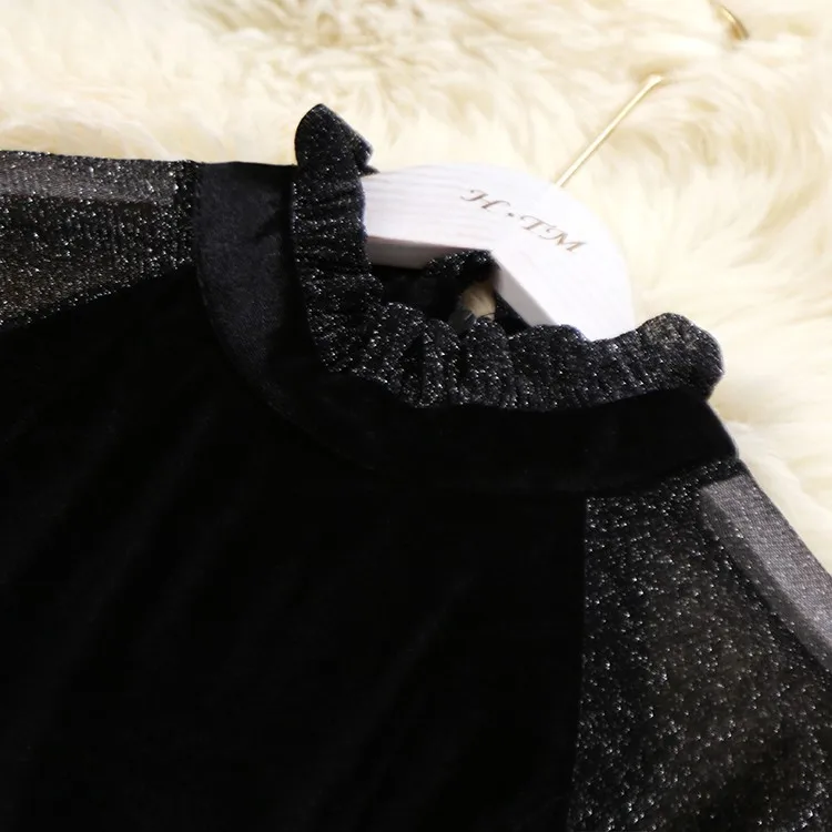 Женское бархатное платье черное большого размера с шелковым хвостом для лета 2019 |