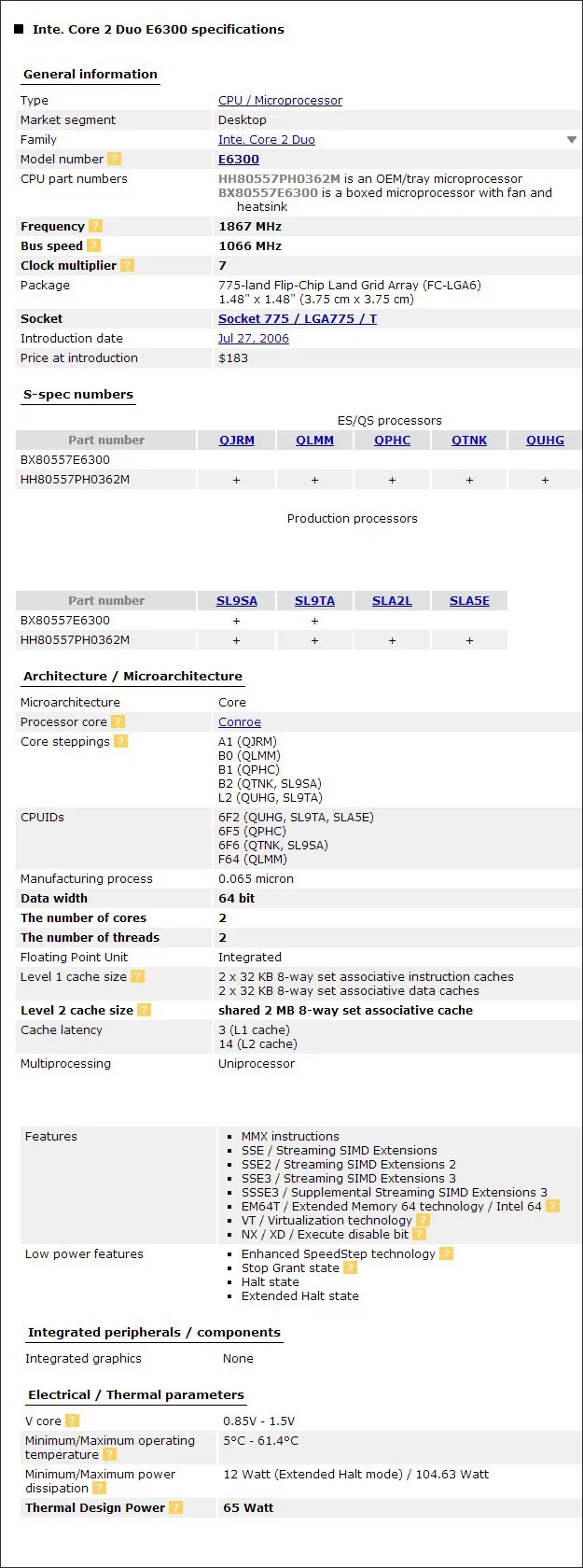 Процессор Intel Core 2 Duo E6300 cpu 1,86 GHz(1,86 Ghz/2 M/1066 GHz) Socket 775