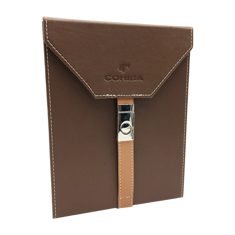 

COHIBA Cigar Case Humidor Black / Brown Leather Cedar Lined Book Style Portable Travel Cigar Box With Humidifier