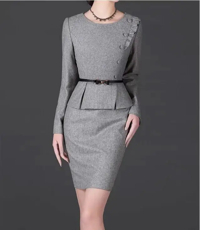 Зимние женские элегантные платья OL модное тонкое шерстяное платье с круглым