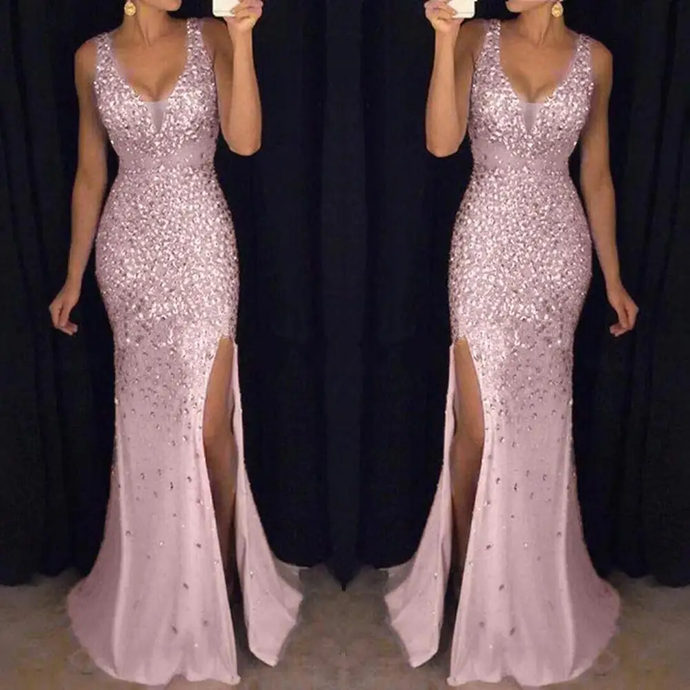 Женские летние платья, длинные, модные, с блестками, вечерние, сексуальные, золотые, вечерние, с v-образным вырезом, макси платье, большие размеры, женские платья, элегантные