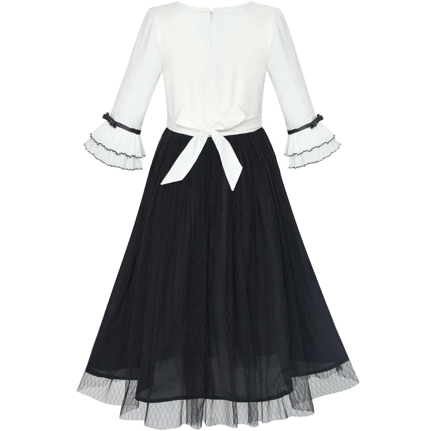 Girls Dress Chiffon Elbow-length Sleeve Black White 2020 Summer Princess Wedding Party Dresses Children Clothes Pageant Sundress | Детская