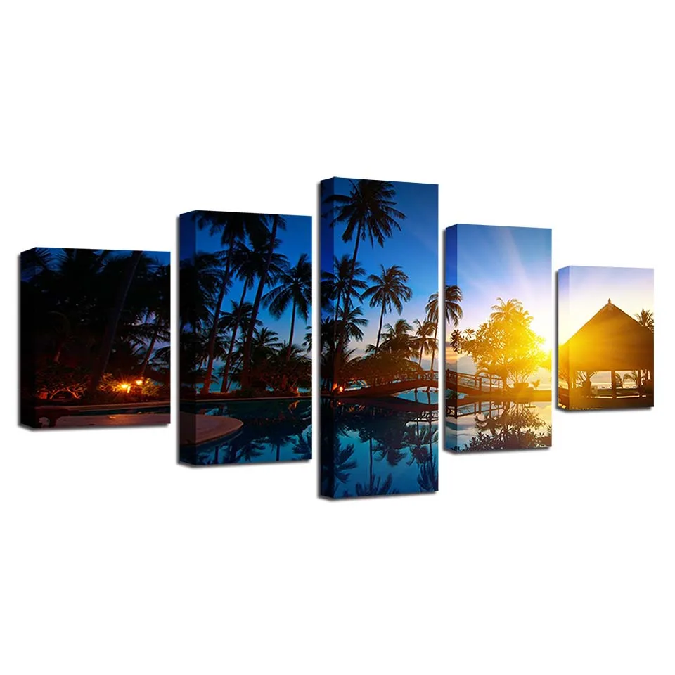 Украшение 5 шт. кокосовые деревья Sundown Sunshine HD Canvs картины для гостиной настенные