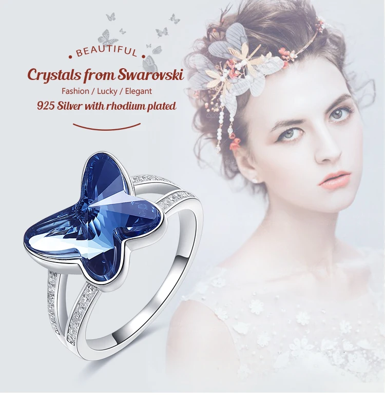 CDE 925 серебряное кольцо, украшенное кристаллами от Swarovski, женские кольца, модное Ювелирное кольцо с бабочкой, хорошее ювелирное изделие, очаровательные подарки