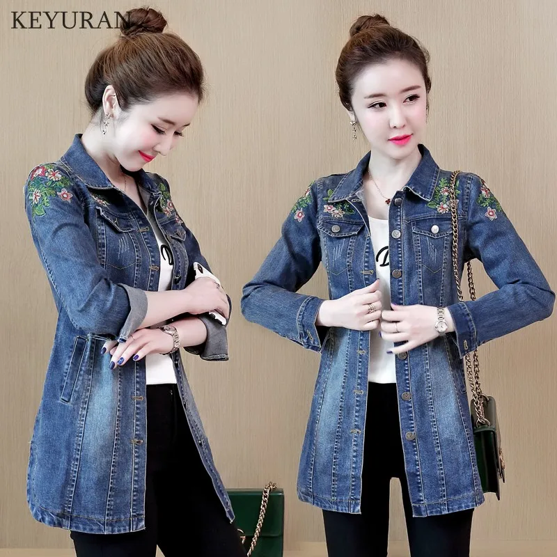 Джинсовая куртка с цветочной вышивкой весна осень 2020 новинка женское облегающее