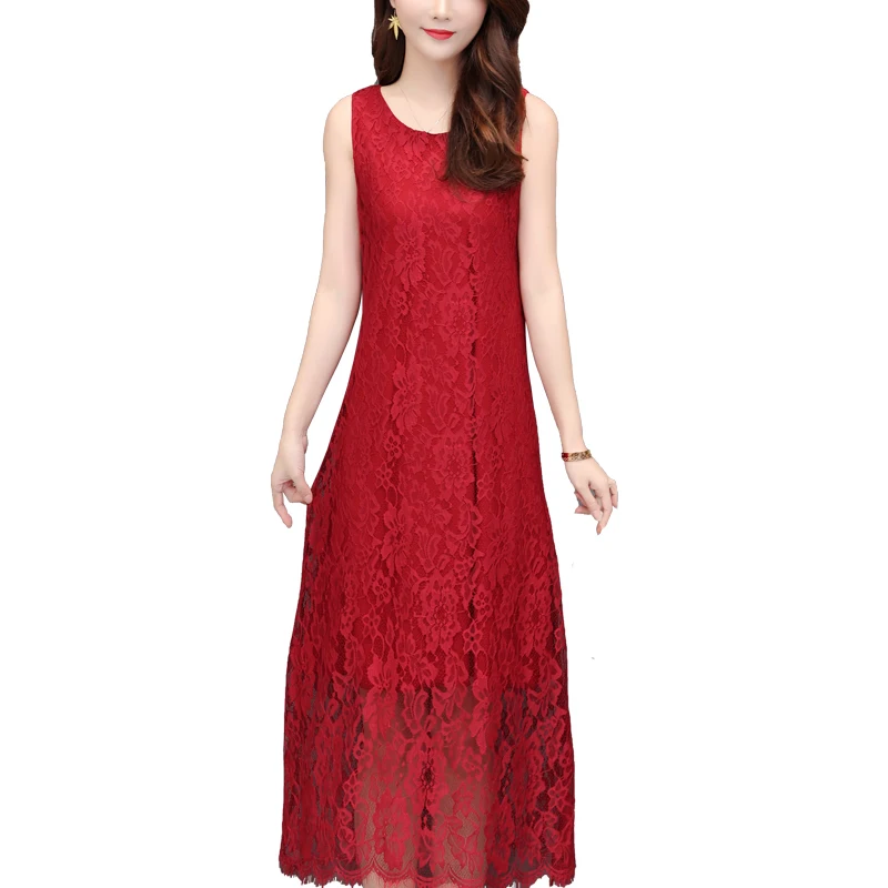 Для женщин роскошное и элегантное Красное Кружевное длинное платье 2019 новые