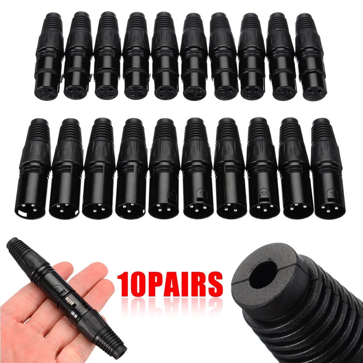 10pairs/20pcs XLR 3-Pin Male Female Connector Microphone Audio Cables Plug Connectors Black | Электроника