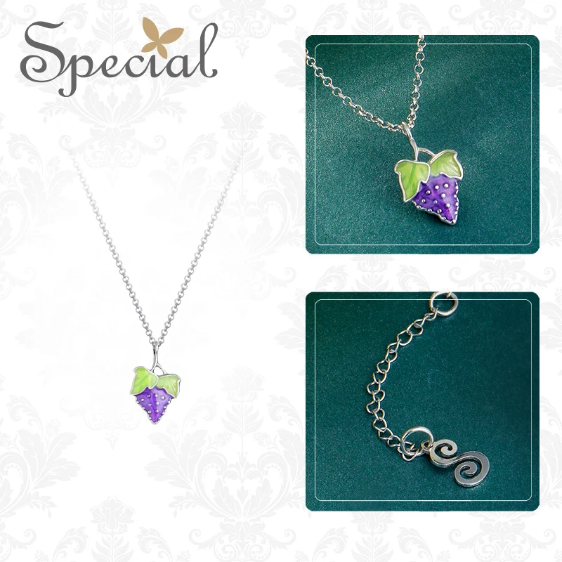 Special Brand Fashion 925 Sterling Silver Fruit Maxi Necklace Enamel Grape Necklaces &amp Pendants Jewelry Gifts for Women S1718N |