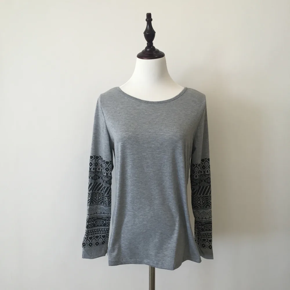 

Women Geometric Print Loose Pullover Shirt Long Sleeve Thin Sweater Blouse