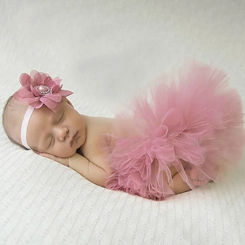 

Antique Rose Pretty Baby Tutu and Flower Headband Newborn Photography Prop Infant Girl Tutus Birthday Tutu TS046