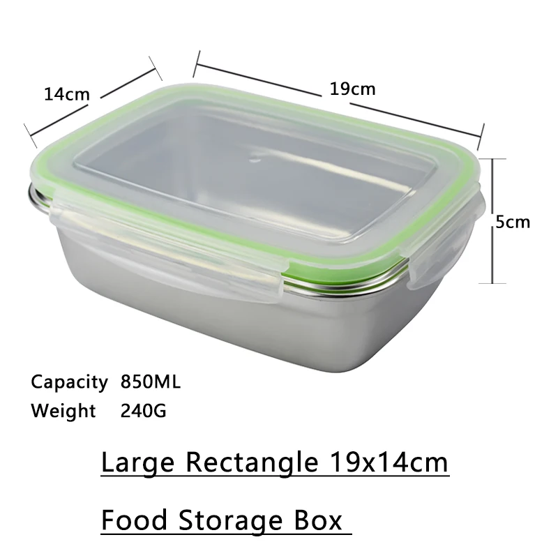 Large Rectangle 19cm 304 нержавеющая сталь пищевой Ящик Контейнер для хранения еды Ланч-бокс прямоугольная посуда с герметичной крышкой хорошее качество - Цвет: Large Rectangle 19cm