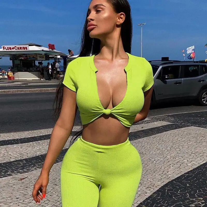 Флуоресцентный комплект из двух предметов летний укороченный топ с коротким