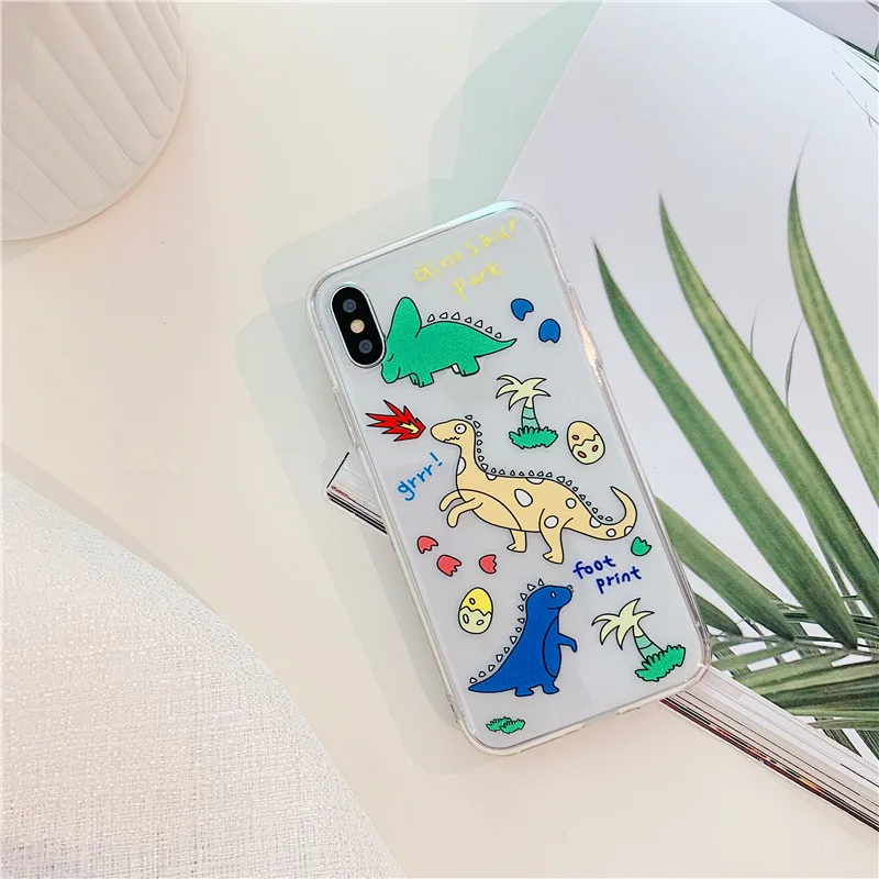 Для Funda iPhone 6 Чехол S 7 Plus X милый динозавр прозрачный мягкий TPU чехол для XS Max XR 8 |