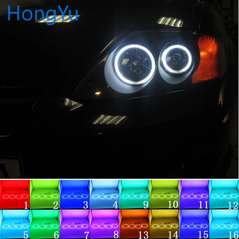 Latest Headlight Multi-color RGB LED Angel Eyes Halo Ring Eye DRL RF Remote Control for Hyundai Tiburon 2003 - 2006 Accessories